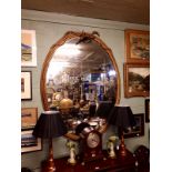 Large early Victorian oval gilt wood wall mirror {198 cm H x 153 cm W}.