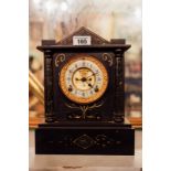 Edwardian slate and marble mantle clock {33 cm H}.