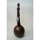 Fine ceramic and wood Ceremonial Palm Wine Flask with diamond motif and a stopped carved in the