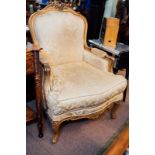 Pair of 19th C. French gilt wood and upholstered arm chairs.