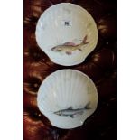 Set of 8 Porcelaine de Sologne hand painted shell shaped plates.
