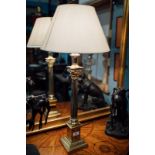 Pair of brass Corinthian column table lamps.