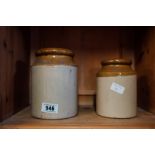 Two stoneware jam jars.