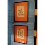 Pair of framed Japanese silk prints.
