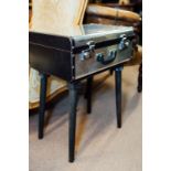 Vintage chrome travelling trunk in the form of a side table {66 cm H x 48 cm W x 34 cm D}.
