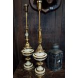 Pair of painted metal and brass table lamps in the Rococo style. { 87cm H }.