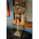 Victorian silver plate and marble Corinthian column oil lamp.
