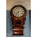 Victorian inlaid mahogany drop dial wall clock.