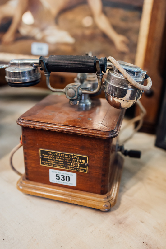 Early 19th. C. mahogany and chrome telephone.