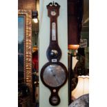 Early 19th C. inlaid mahogany banjo barometer.