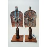 Unusual Spade Shaped copper and brass faced Reliquary Guardian and a similar copper faced Reliquary