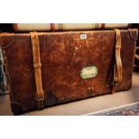 Good quality 19 th C. steamer travelling trunk with original leather straps.