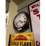 19th. C. single fusee movement wall clock advertising Pearse Station Dublin.