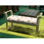 Cream painted window seat with floral upholstery 49"W x 18"D x 28"H