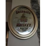 Oval Bushmills whiskey mirror 21" W x 27" H