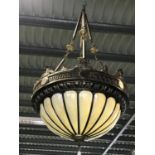 Ex Café‚ en Seine very stylish Art Deco design brass and glass centre light 32" W x 60" H