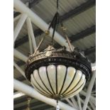 Ex Cafe en Seine very stylish Art Deco design brass and glass centre light 32" W x 60" H