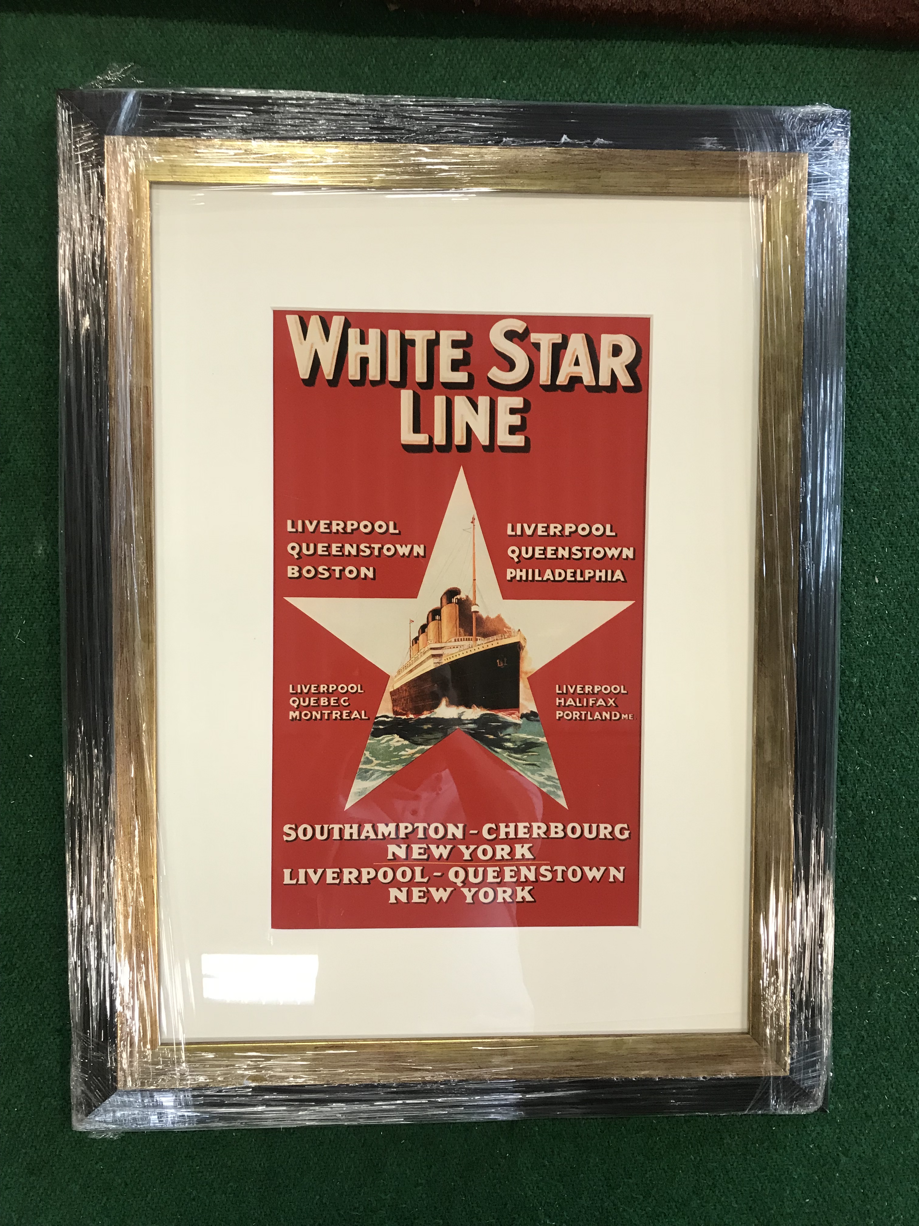 White Star Line Liverpool America framed advertisement 19" W x 25" H