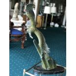 Art Deco design patinated eagle on a marble base 30" H