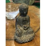 Metal patinated Buddha 8" W x 13" H