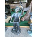 Bronze boy playing with a hose 16" W x 38" H