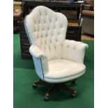 Ex Dylan Hotel White leather deep button swivel library chair 32" W