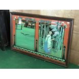 Art Nouveau style mirror depicting a girl in a garden 65" W x 41 H