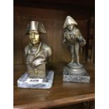 Two figures of Napoleon on marble bases. Tallest 8" H.