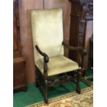 19th Century Jacobean style high back arm chair.