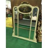 Decorative 3 part French hand painted gilt over mantle mirror with bevelled glass 46" W x 65" H.