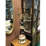 A pair of decorative lamps in the form of blackmoors holding aloft 4 branch candelabra 14" H x 39"