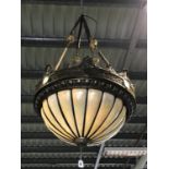 Ex Café en Seine very stylish Art Deco design brass and glass centre light 32" W x 60" H