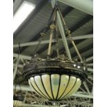 Ex Cafe en Seine very stylish Art Deco design brass and glass centre light 32" W x 60" H