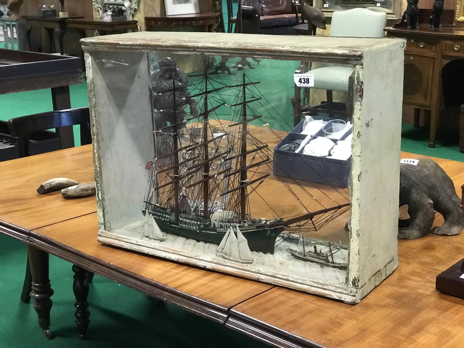 Cased model of a ship 29"W x 10"D x 21" H