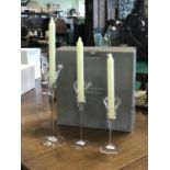 Tipperary Crystal set of 3 graduated candle sticks the tallest 12" H