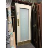 4 Cream painted doors with glass central panels complete with brass ware