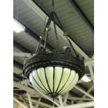 Ex Cafe en Seine very stylish Art Deco design brass and glass centre light 32" W x 60" H