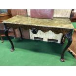 Irish style mahogany side table with green marble top 54" W x 24" D x 32" H