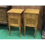 A pair of Art Deco oak inlaid bedside lockers 16" W x 16" D x 31" H