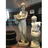 Marble effect figure of a classical lady with a book 54" H