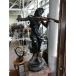Ex Café‚ en Seine Classical inspired bronze of a girl playing a violin 30" W x 60" H