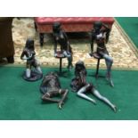 Very unusual set of erotic nudes in various poses bronze with gold plated embellishments