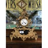 French 19th Century ormolu and marble mantle clock 14" W x16" H