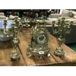 Victorian style brass clock set 16" H