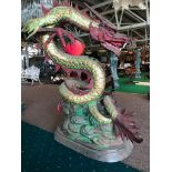 Spectacular cast metal sculpture of a dragon 78" H