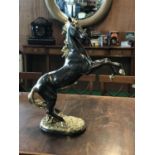 Patinated bronze and gilt rearing stallion 28" H