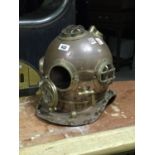 Copper and brass divers helmet 14" H