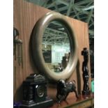 Large circular leather framed wall mirror 48" diameter