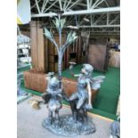 Superb bronze group of elves playing with pond leaves 44" W x 80" H