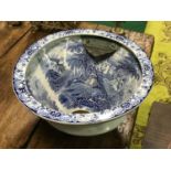 Victorian blue and white toilet bowl.